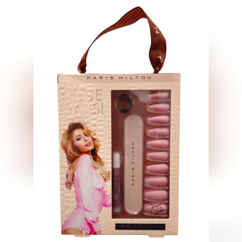 Paris Hilton Vegan 24 Piece Pink Press-On Women's Nude Nails Nail Glue Nail File